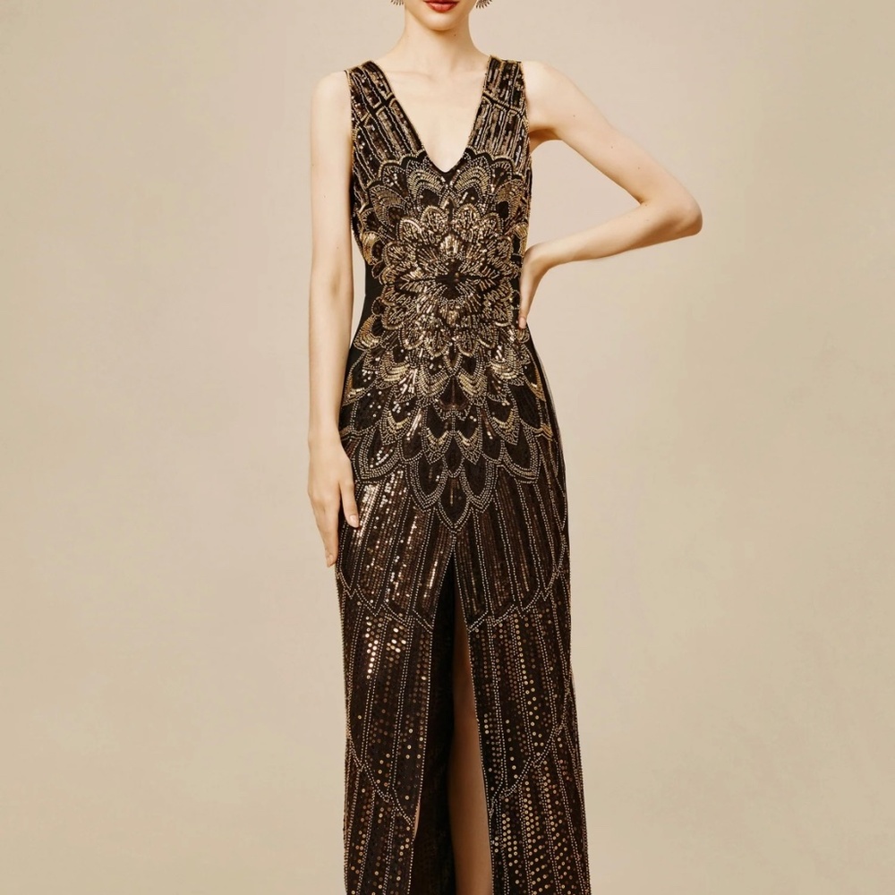 Evening gown, beaded formal dress, women’s dress, 1920’s style